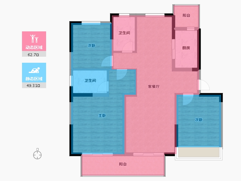 江苏省-淮安市-中天清江诚品-100.86-户型库-动静分区