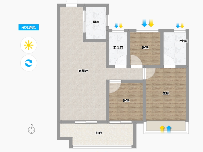 河南省-鹤壁市-建业·泰和府-88.81-户型库-采光通风