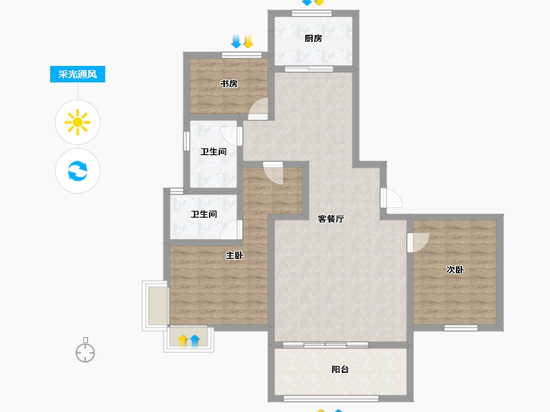 陕西省-宝鸡市-华厦中央公园-110.42-户型库-采光通风