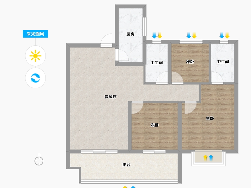 江苏省-淮安市-建华观园6期-89.86-户型库-采光通风