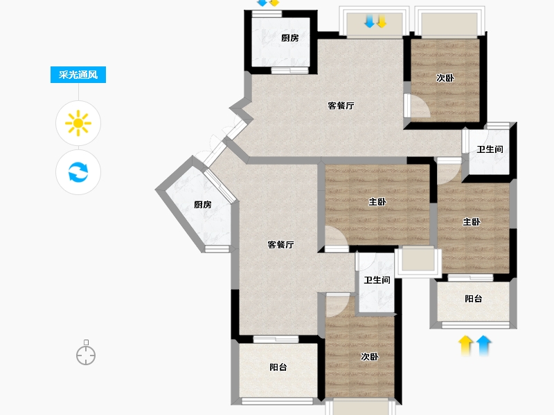 湖北省-鄂州市-御水天城-88.51-户型库-采光通风