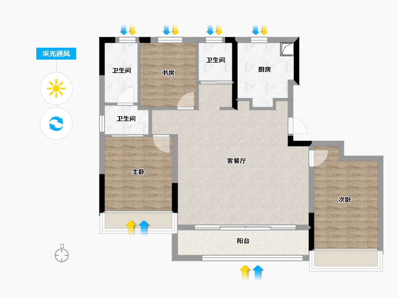 河南省-郑州市-绿城明月滨河-96.00-户型库-采光通风