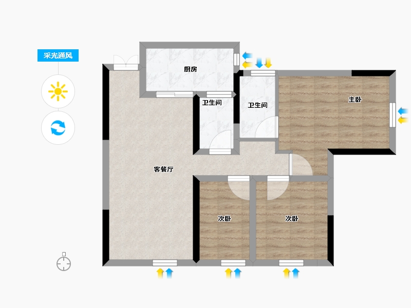 四川省-巴中市-云城书香美邸-72.33-户型库-采光通风