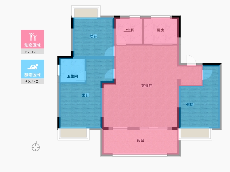 江苏省-淮安市-安东院子-102.87-户型库-动静分区