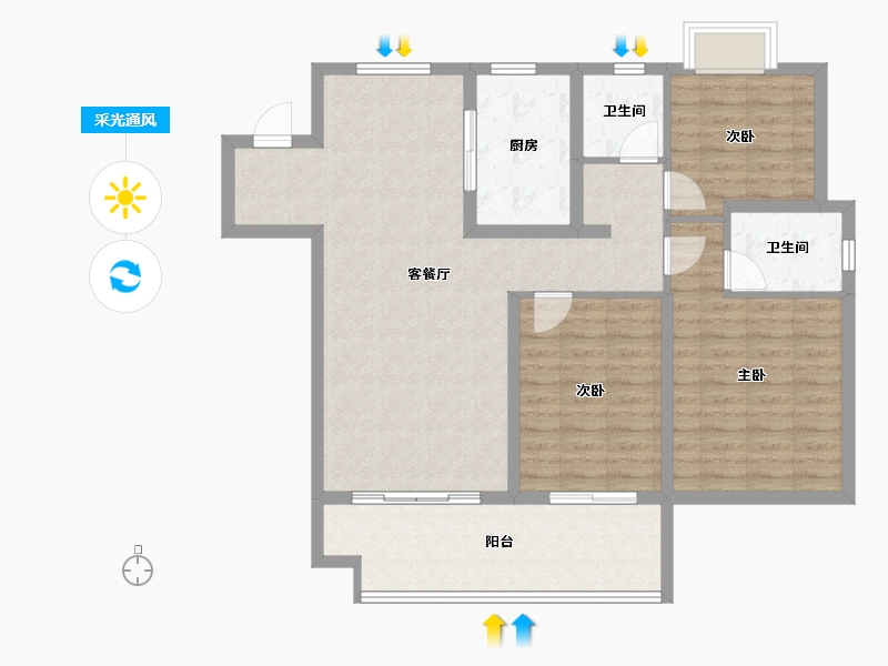 江苏省-淮安市-建华观园6期-100.67-户型库-采光通风