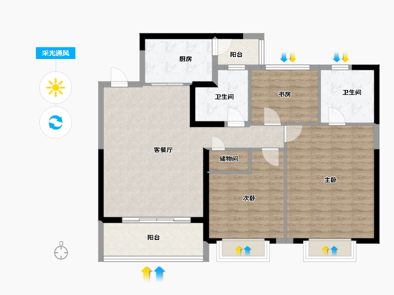 湖北省-鄂州市-恒大首府-103.91-户型库-采光通风