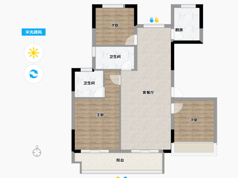 江苏省-淮安市-中天清江诚品-90.06-户型库-采光通风