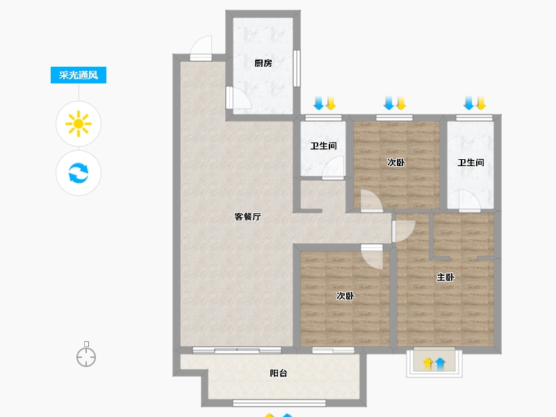 陕西省-宝鸡市-华厦中央公园-104.48-户型库-采光通风