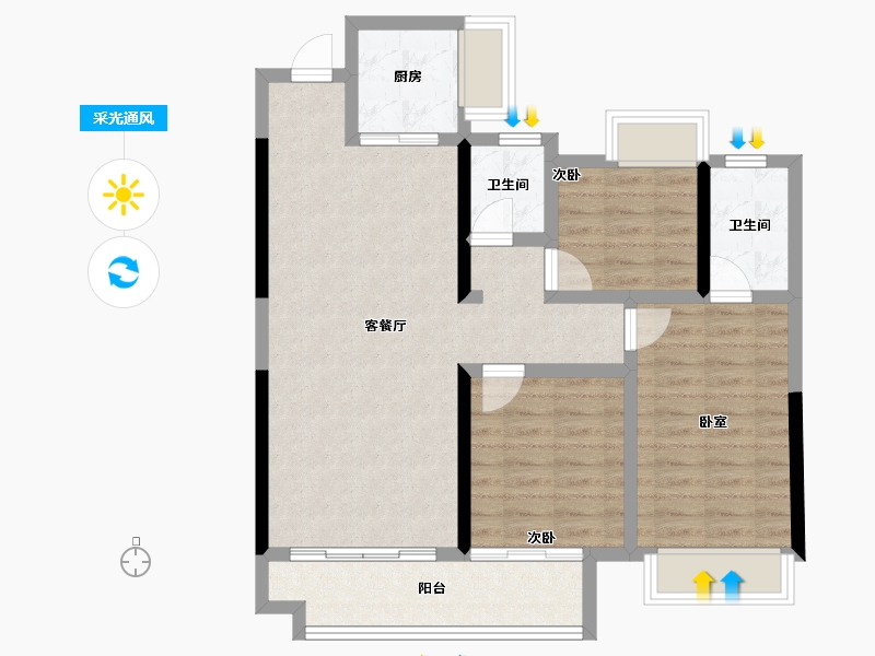 湖北省-黄冈市-和·悦府-83.45-户型库-采光通风