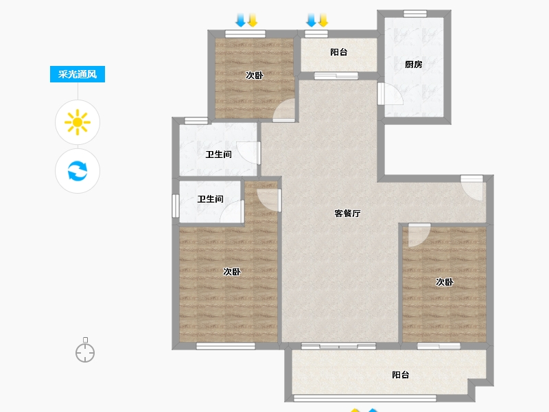 河南省-开封市-正德融熙湾-105.30-户型库-采光通风