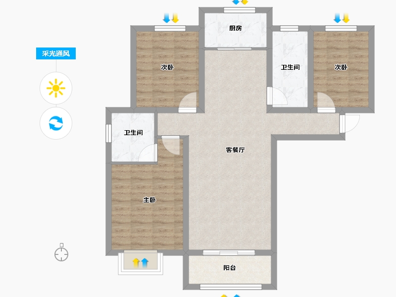 山西省-忻州市-滨河花园-84.71-户型库-采光通风