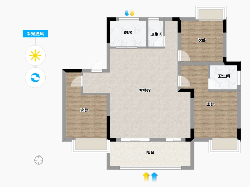 江苏省-淮安市-安东院子-96.87-户型库-采光通风