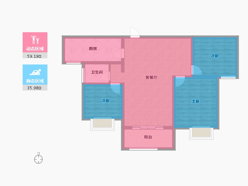 陕西省-宝鸡市-华厦中央公园-84.87-户型库-动静分区