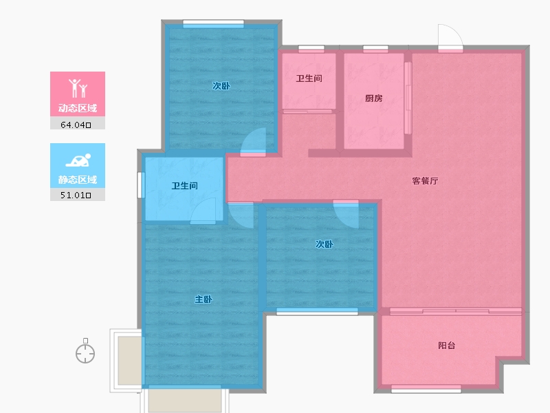 陕西省-宝鸡市-华厦中央公园-103.46-户型库-动静分区