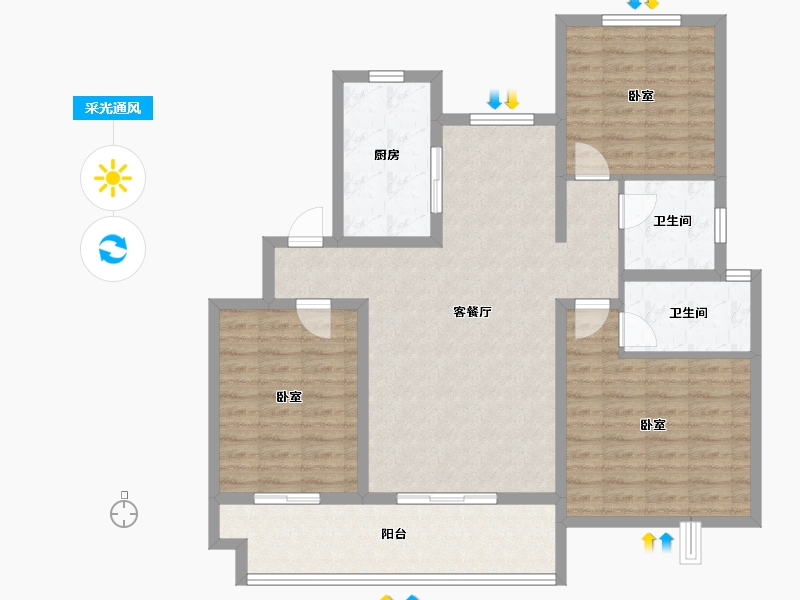 河南省-开封市-兰考仟禧华府-107.08-户型库-采光通风