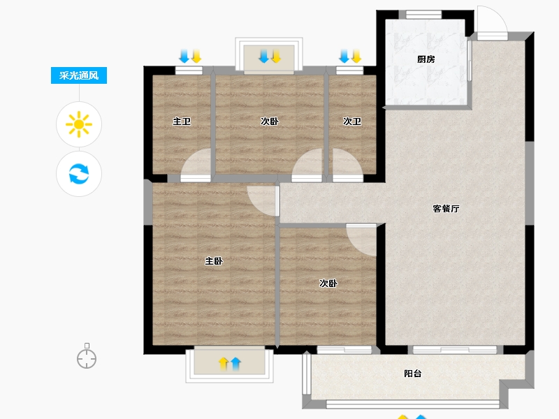 湖北省-宜昌市-招商·依云水岸-96.59-户型库-采光通风