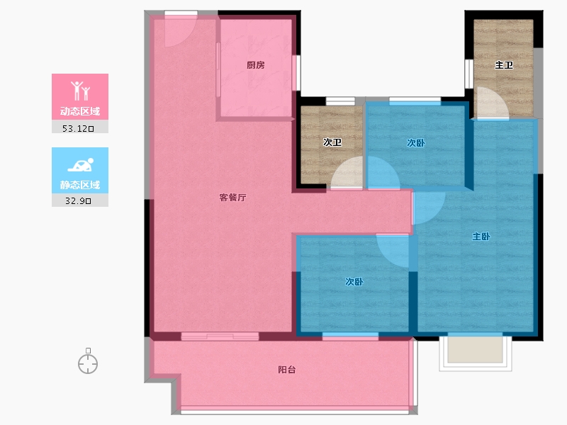 湖北省-宜昌市-碧桂园城央壹品-85.45-户型库-动静分区