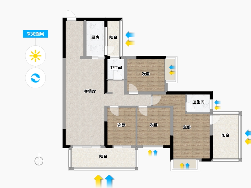 广西壮族自治区-南宁市-冠利·幸福苑-105.00-户型库-采光通风