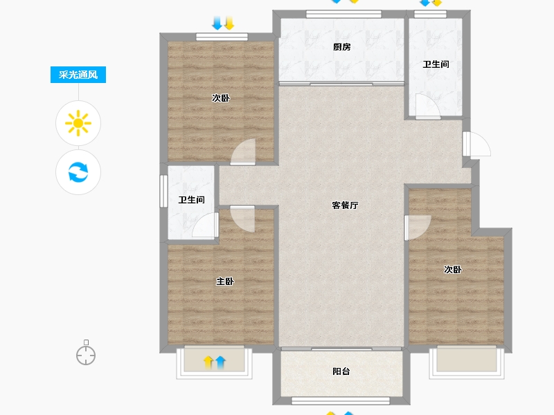 山东省-淄博市-锦绣淄江-104.15-户型库-采光通风