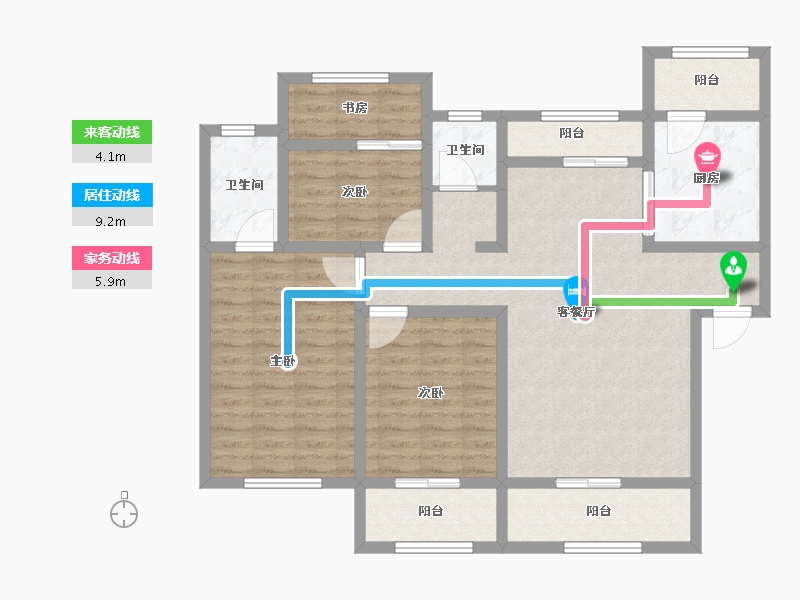 陕西省-宝鸡市-轩苑姜源华府-107.60-户型库-动静线