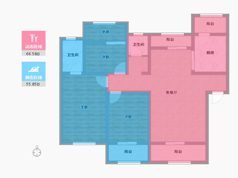 陕西省-宝鸡市-轩苑姜源华府-107.60-户型库-动静分区