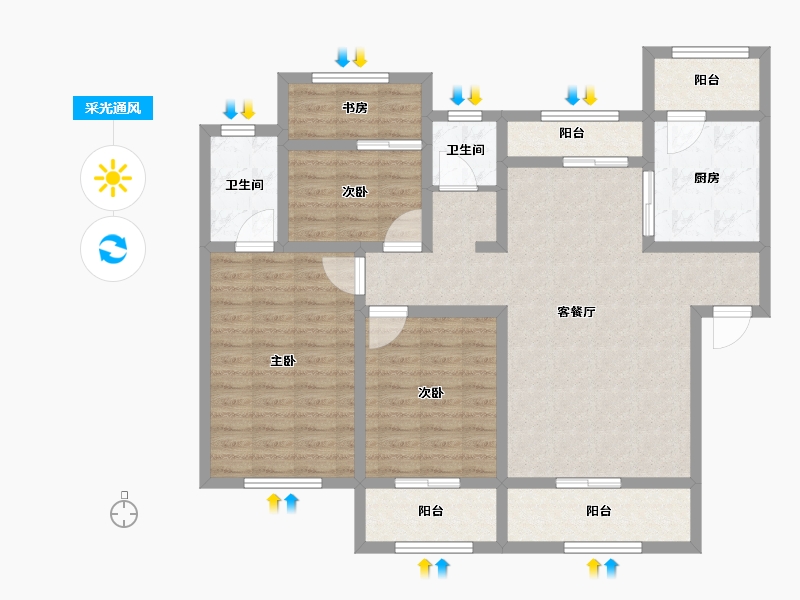 陕西省-宝鸡市-轩苑姜源华府-107.60-户型库-采光通风