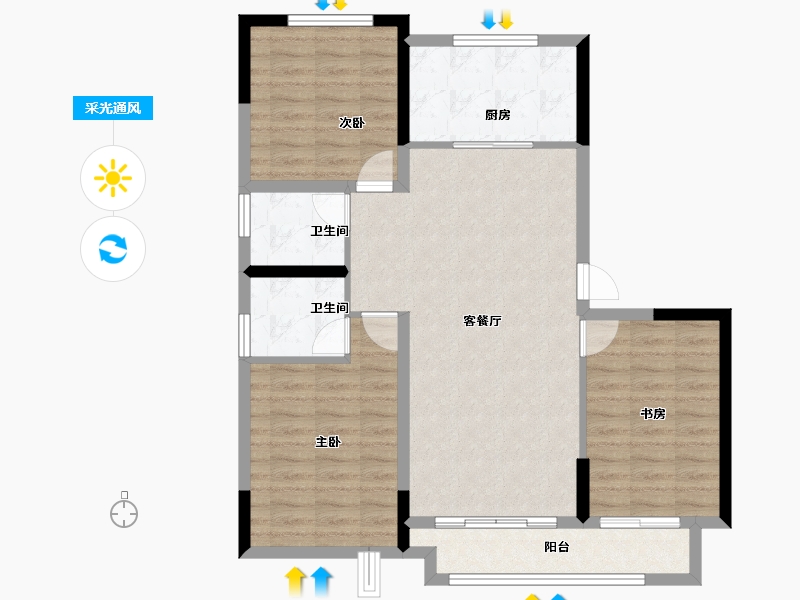 安徽省-蚌埠市-美居•天公河畔-91.77-户型库-采光通风