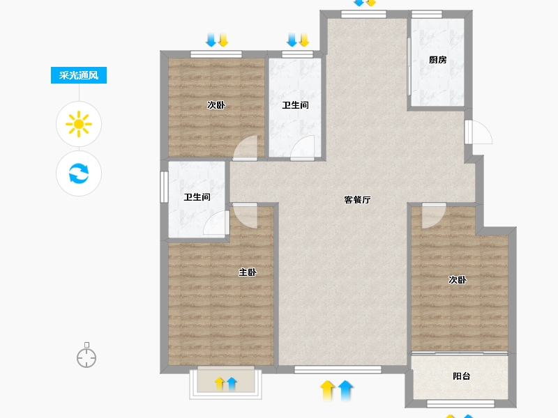 山东省-淄博市-锦绣淄江-107.84-户型库-采光通风