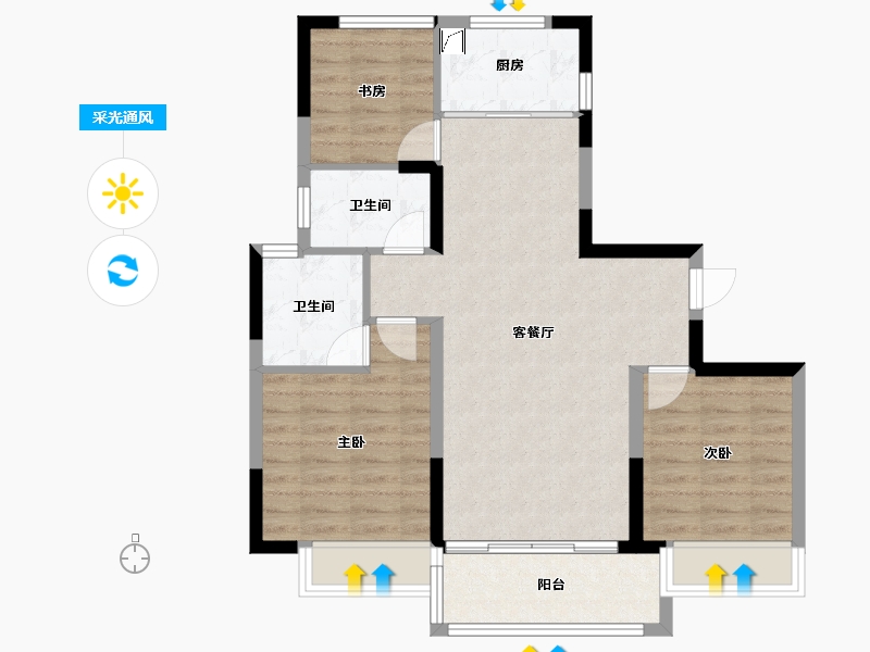 浙江省-温州市-欢乐华庭-78.00-户型库-采光通风