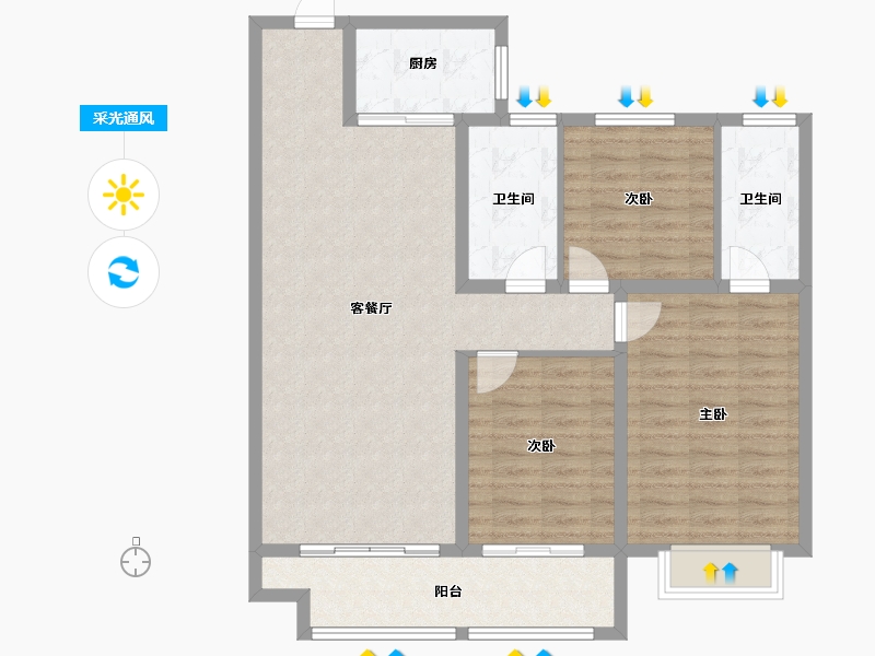 山东省-淄博市-龙泉家园悦景台-102.08-户型库-采光通风