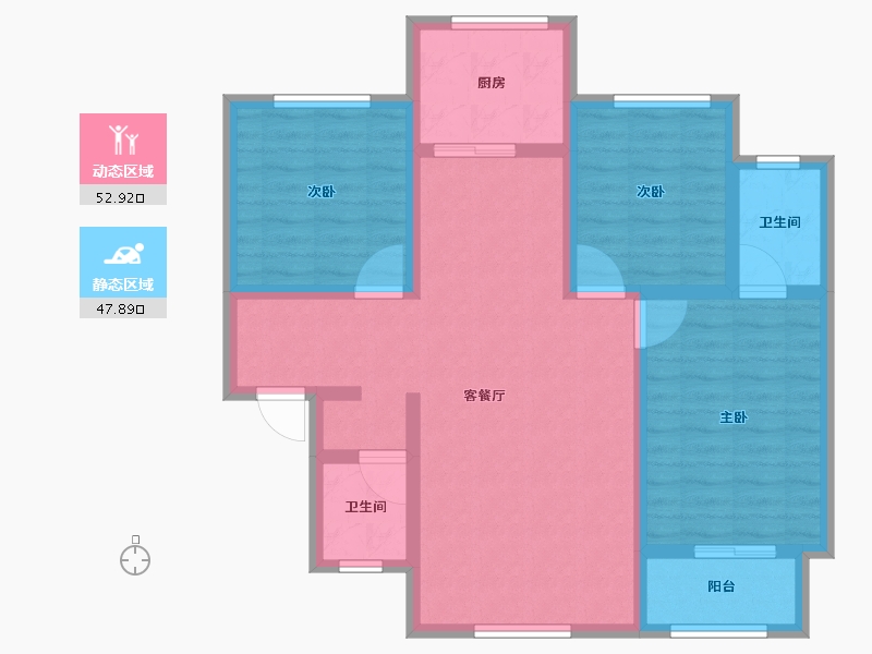 陕西省-宝鸡市-轩苑姜源华府-89.44-户型库-动静分区