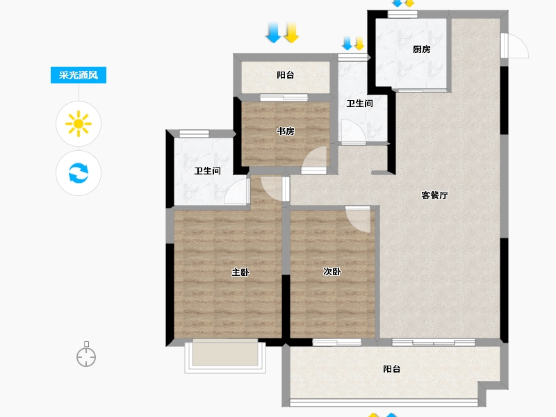 安徽省-安庆市-文德桐国府-95.24-户型库-采光通风