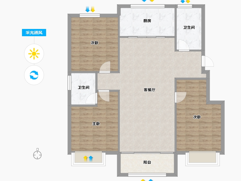 山东省-淄博市-锦绣淄江-103.96-户型库-采光通风