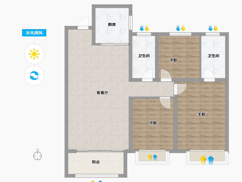 山东省-淄博市-龙泉家园悦景台-100.49-户型库-采光通风