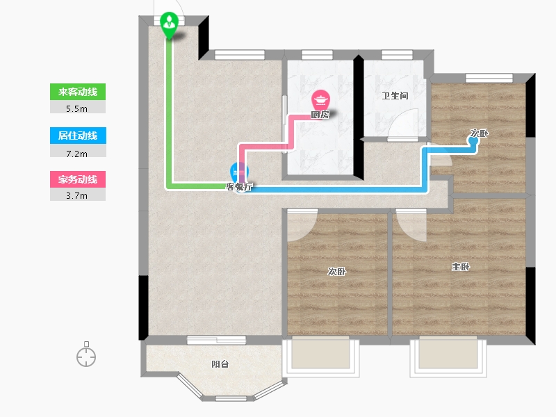 湖北省-黄冈市-实地黄冈蔷薇国际-69.07-户型库-动静线