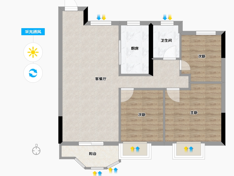 湖北省-黄冈市-实地黄冈蔷薇国际-69.07-户型库-采光通风