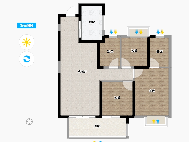 湖北省-宜昌市-保利山海大观-94.39-户型库-采光通风