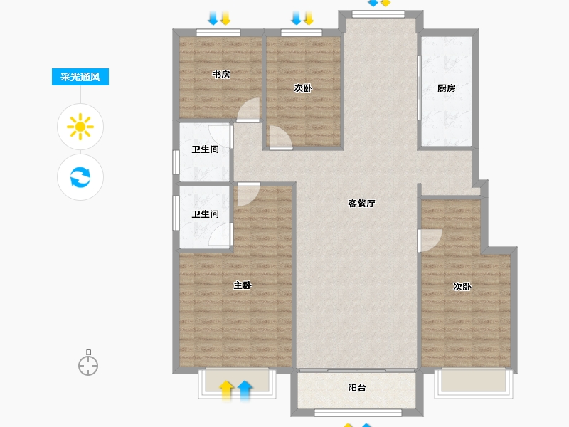 山东省-淄博市-锦绣淄江-123.01-户型库-采光通风