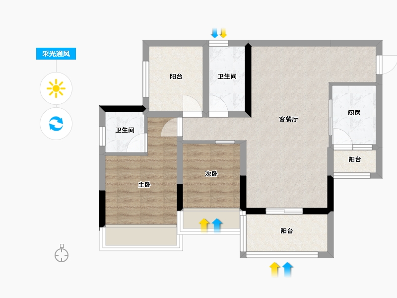 广东省-江门市-丽日·宏都华庭-76.00-户型库-采光通风