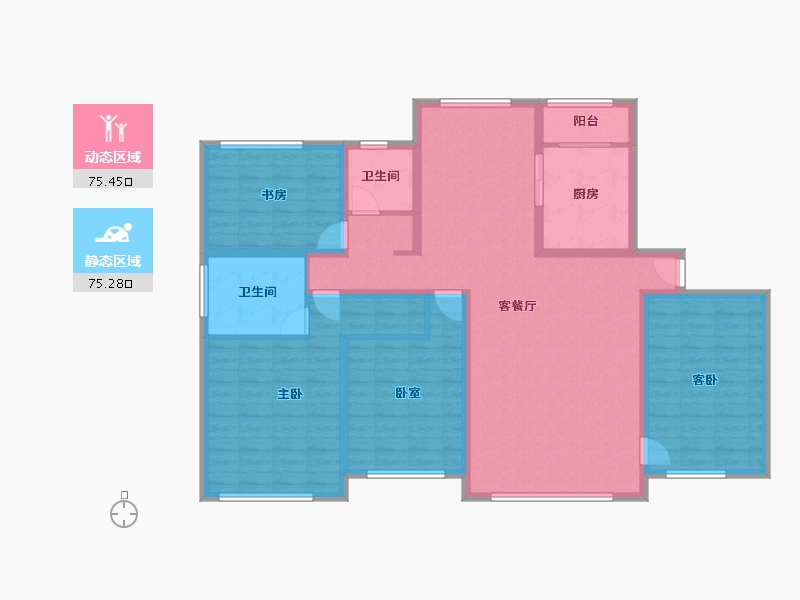 内蒙古自治区-鄂尔多斯市-伊康佳苑-135.51-户型库-动静分区