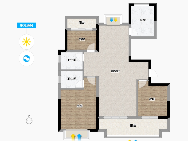 安徽省-安庆市-文德桐国府-100.75-户型库-采光通风