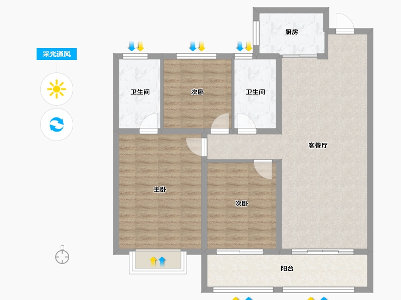 山东省-淄博市-龙泉家园悦景台-101.30-户型库-采光通风