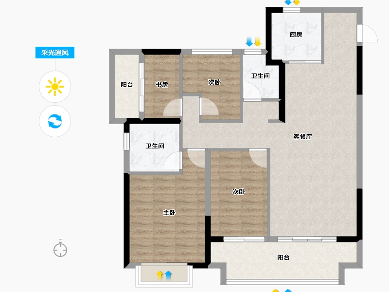 安徽省-安庆市-文德桐国府-100.07-户型库-采光通风