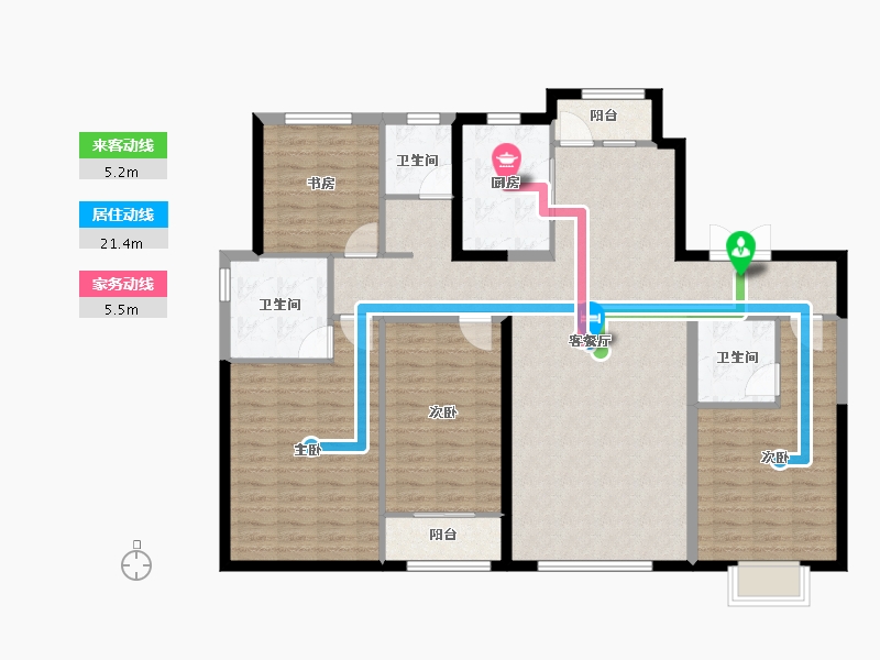 内蒙古自治区-鄂尔多斯市-鑫通城书香院-132.77-户型库-动静线