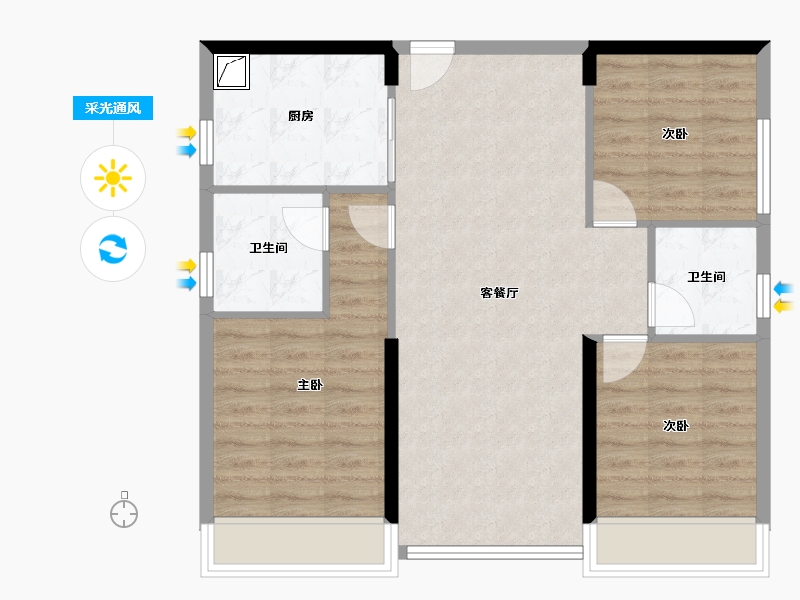 广东省-佛山市-星星凯旋国际-78.00-户型库-采光通风