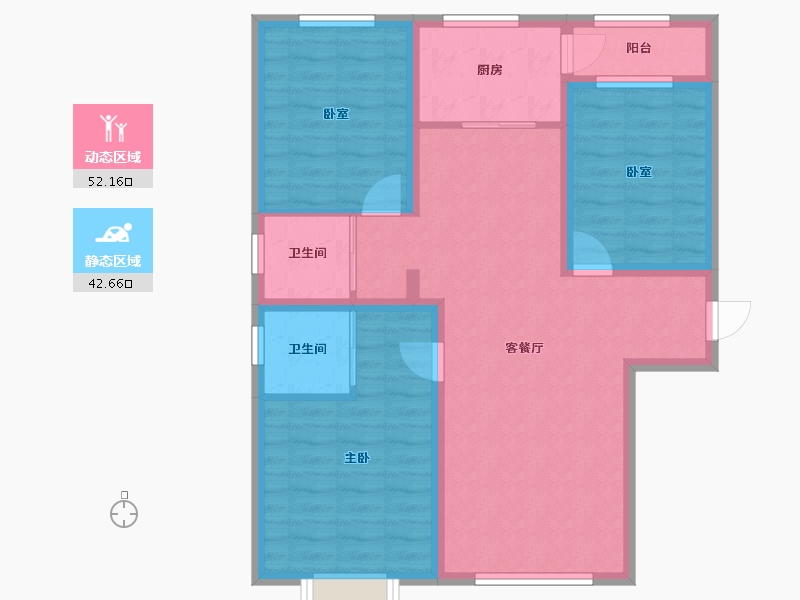 内蒙古自治区-鄂尔多斯市-阳光佳苑-84.47-户型库-动静分区