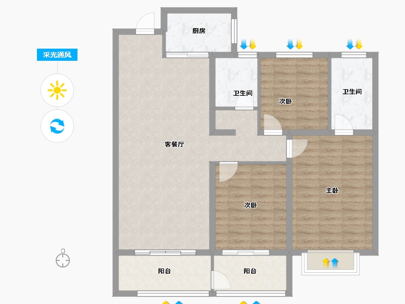 山东省-淄博市-龙泉家园悦景台-102.86-户型库-采光通风