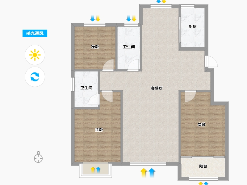 山东省-淄博市-锦绣淄江-99.06-户型库-采光通风