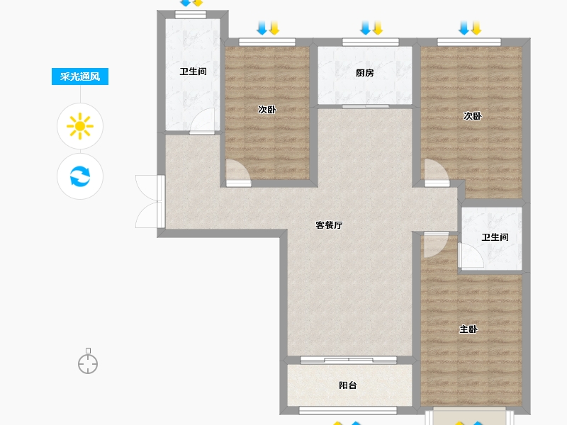 山东省-淄博市-鸿暻悦城-103.74-户型库-采光通风