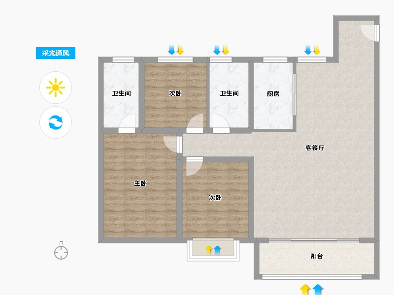 山东省-淄博市-龙泉家园悦景台-109.27-户型库-采光通风